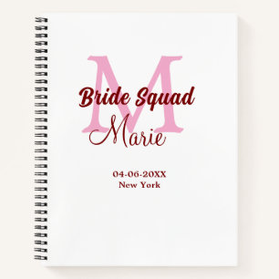 Carnet Equipe de mariée ajouter nom monogramme demoiselle