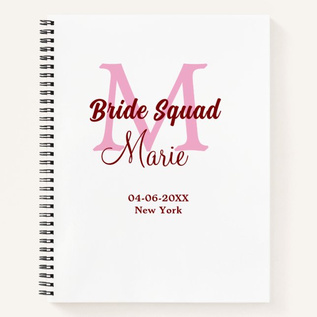 Carnet Équipe de mariée ajoutez le nom monogramme demoise (Devant)