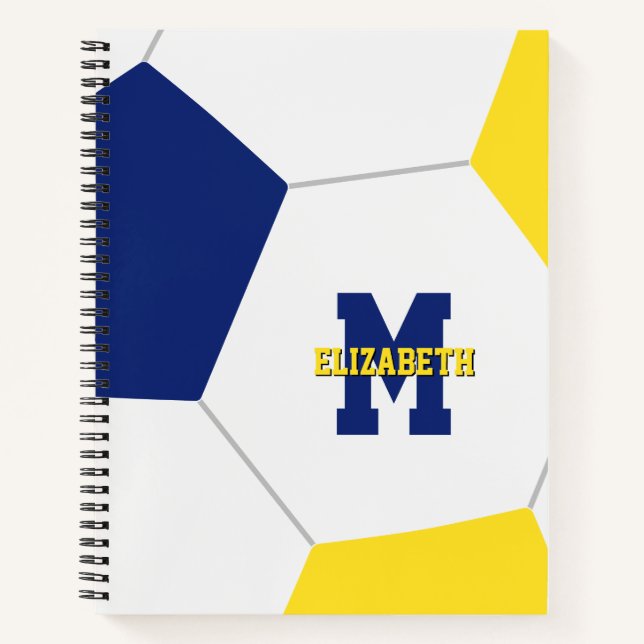 Carnet équipe d'or bleu couleurs monogrammed soccer (Devant)