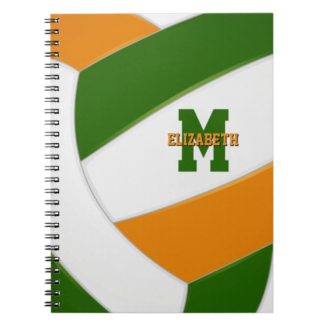 Carnet équipe orange verte couleurs filles garçons volley (Devant)