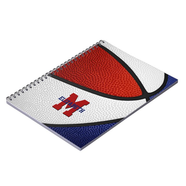 Carnet équipe rouge bleu couleurs filles garçons basket (Côté gauche)