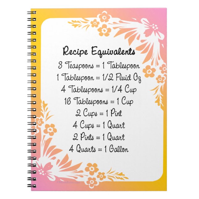Carnet Équivalents de mesure Cuisine Helper Floral (Devant)