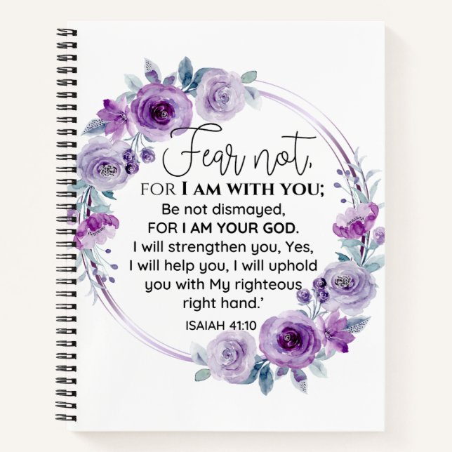 Carnet Esaïe 41:10 Crainte non violet Écriture florale (Devant)