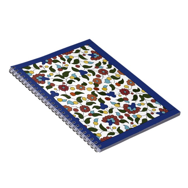 Carnet Estampe florale arménienne - bleu et blanc marine (Côté Droit)