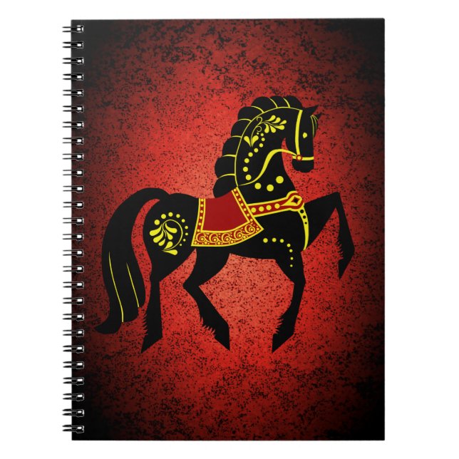 Carnet Étalon noir frison/beauté noire, rouge de cheval (Devant)