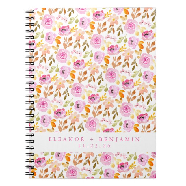 Carnet Été Aquarelle rose Floral Mariage personnalisé (Devant)