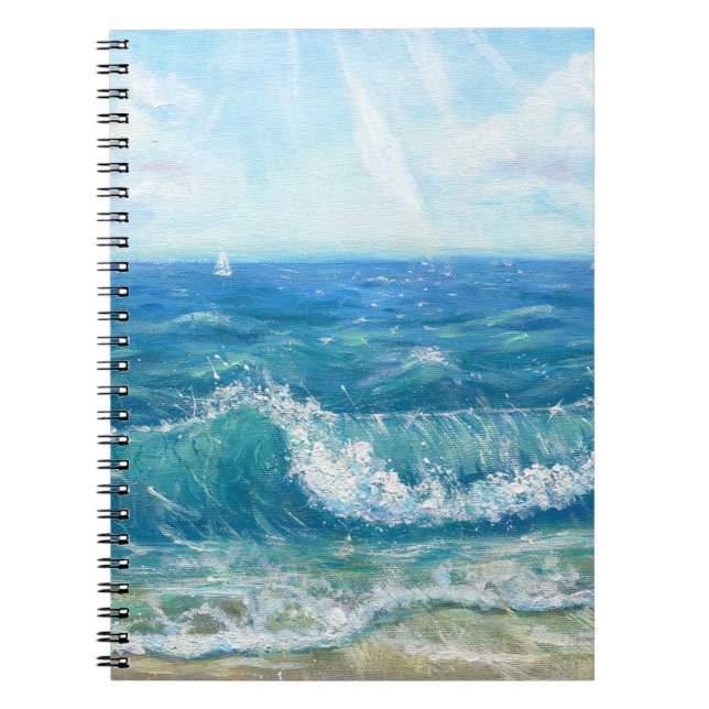 Carnet Eté, vagues bleues, peinture acrylique. (Devant)