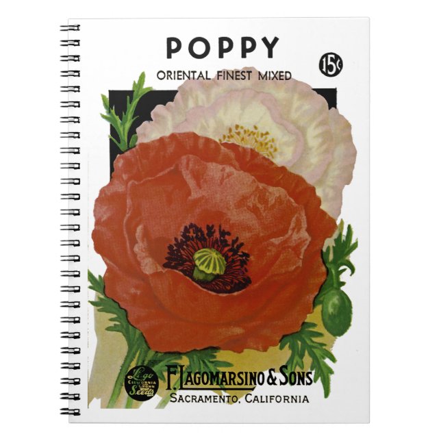 Carnet Étiquette de paquets de graines de pavot (Devant)