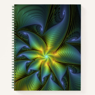 Carnet Etoile Abstraite, Bleu brillant Vert Or Fractal Ar