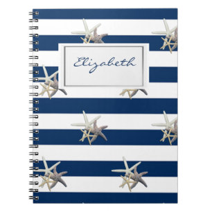 Carnet Étoile de mer adorable, rayures bleu marine - Pers