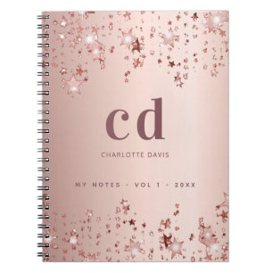 Carnet étoile rose or blush monogramme initiales