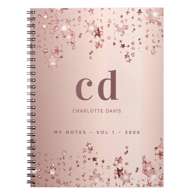 Carnet étoile rose or blush monogramme initiales (Devant)