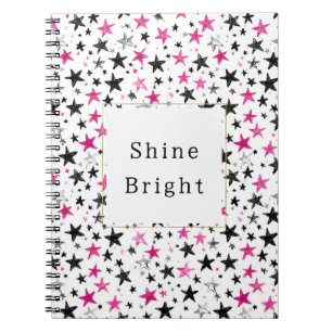 Carnet Étoiles Argent Noir Rose Brillent