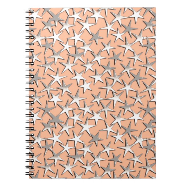 Carnet Étoiles argentées sur fond rose pêche (Devant)