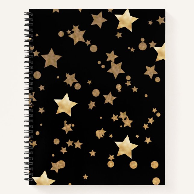 Carnet Étoiles célestes noires et d'or et Pois (Devant)