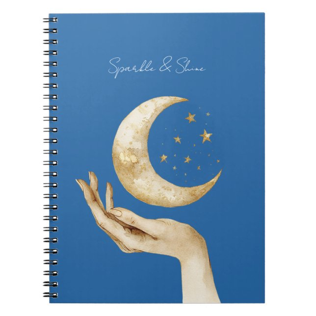 Carnet Étoiles de Lune Bleue Main Or (Devant)
