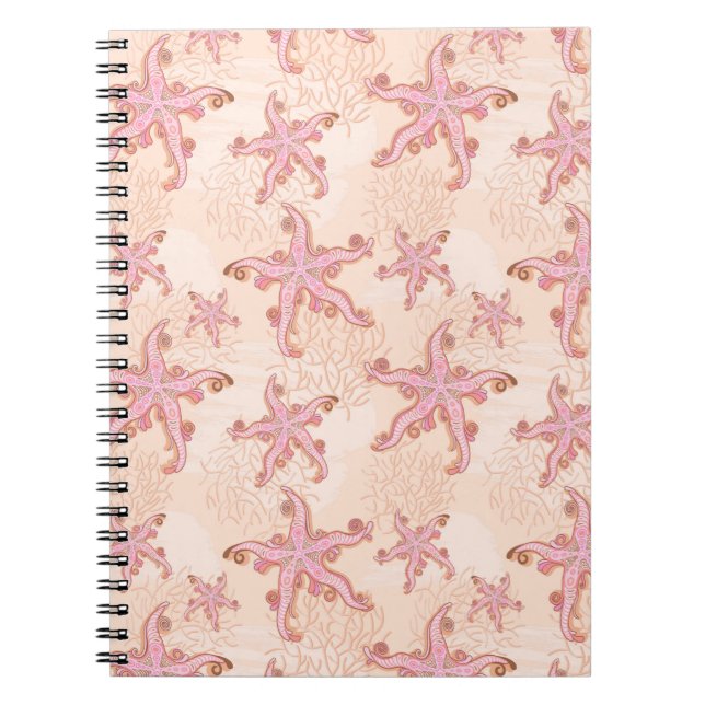 Carnet Étoiles de mer et motif pastel rose corail (Devant)