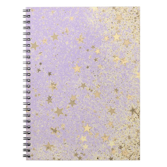 Carnet Étoiles d'or brillantes de la Glitterie sur lavand (Devant)