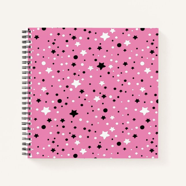 Carnet Étoiles noires et blanches en rose (Devant)