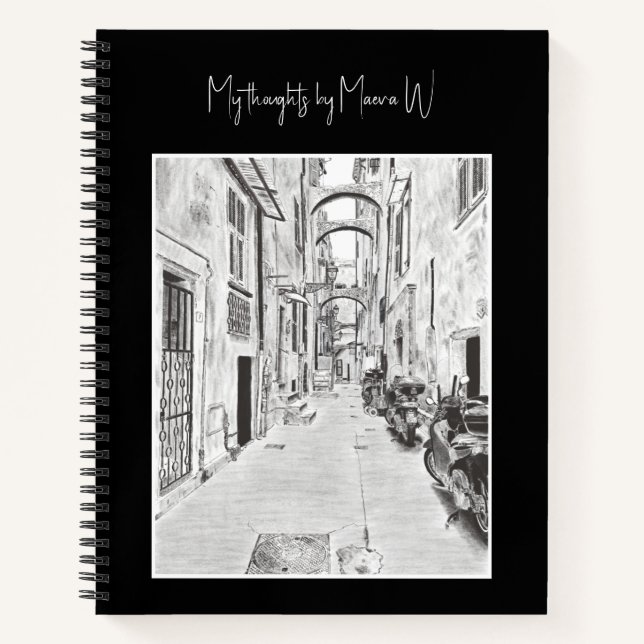Carnet Étroite rue italienne - crayon noir&blanc (Devant)