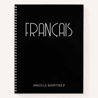 Carnet Étude de la langue française rétro noir et blanc
