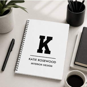 Carnet Étui monogramme moderne minimaliste noir et blanc-