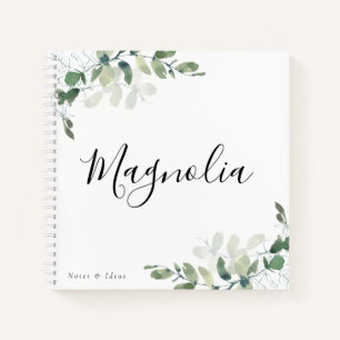 Carnet Eucalyptus à aquarelle personnalisée chic
