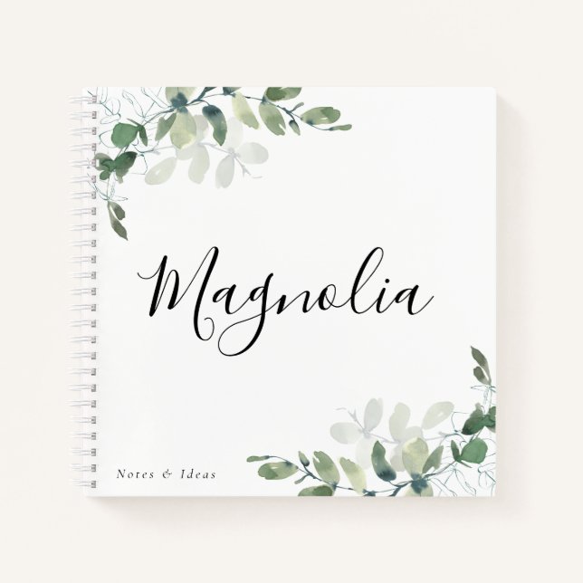 Carnet Eucalyptus à aquarelle personnalisée chic (Devant)