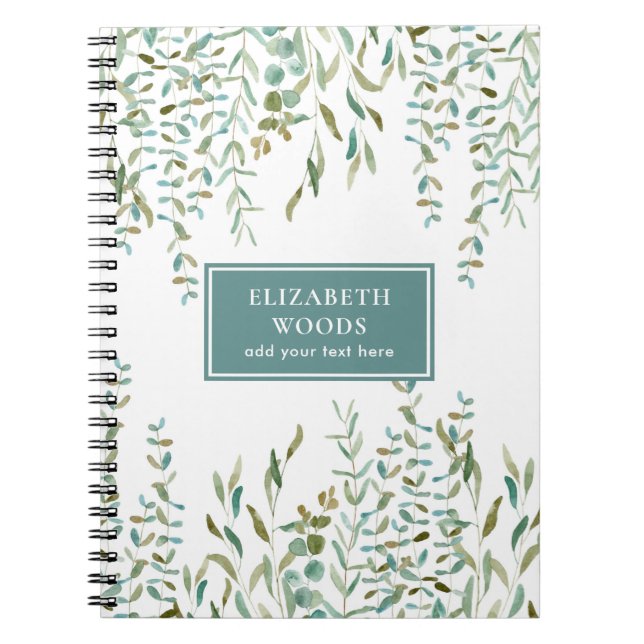 Carnet Eucalyptus Aquarelle Feuilles rustiques Personnali (Devant)