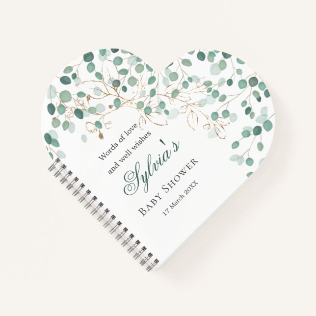 Carnet Eucalyptus Foliage Or Feuille Baby shower Noteboo (Devant)