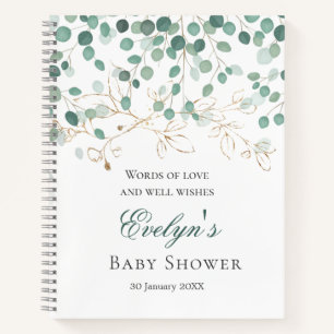Carnet Eucalyptus Foliage Or Feuille Baby shower Noteboo