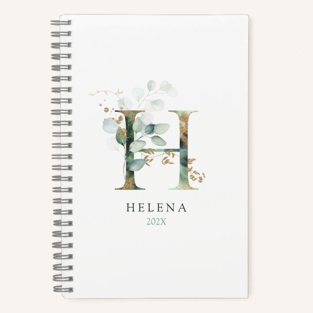Carnet Eucalyptus Gold Monogramme H Floral initial (Recto)