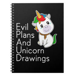 Carnet Evil plans and unicorn drawings