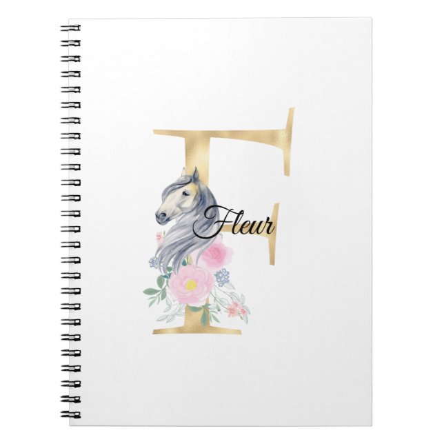 Carnet F lettre nom personnalisé monogramme avec cheval (Devant)