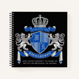 Carnet Faites votre propre blason Bleu Lion d'argent Embl