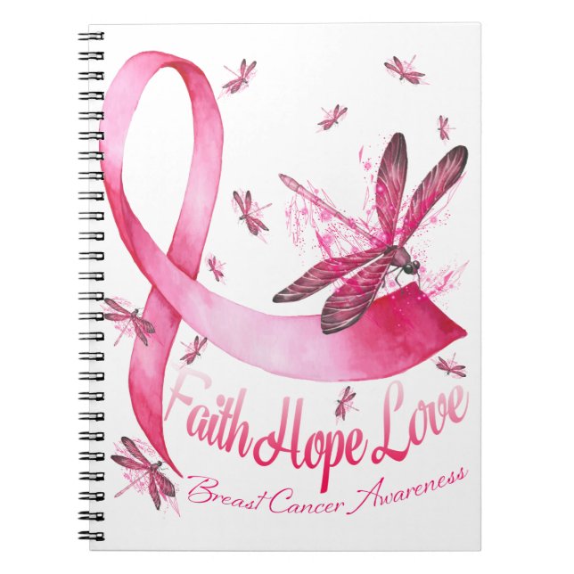 Carnet Faith Hope Love Dragonfly Pink Ribbon Breast (Devant)