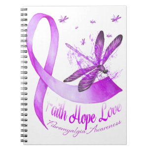 Carnet Faith Hope Love Dragonfly Purple Ribbon Fibromyalg