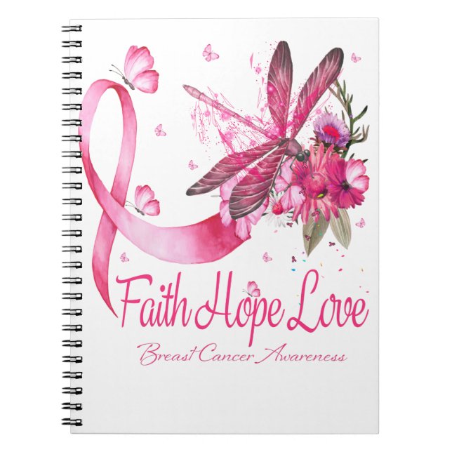 Carnet Faith Hope Love Dragonfly Ribbon Cancer du sein (Devant)