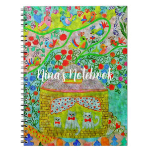 Carnet "Famille de chat fantaisiste et jardin enchanté
