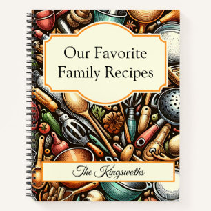 Carnet Family Cookbook vintage rouille motif personnalisé