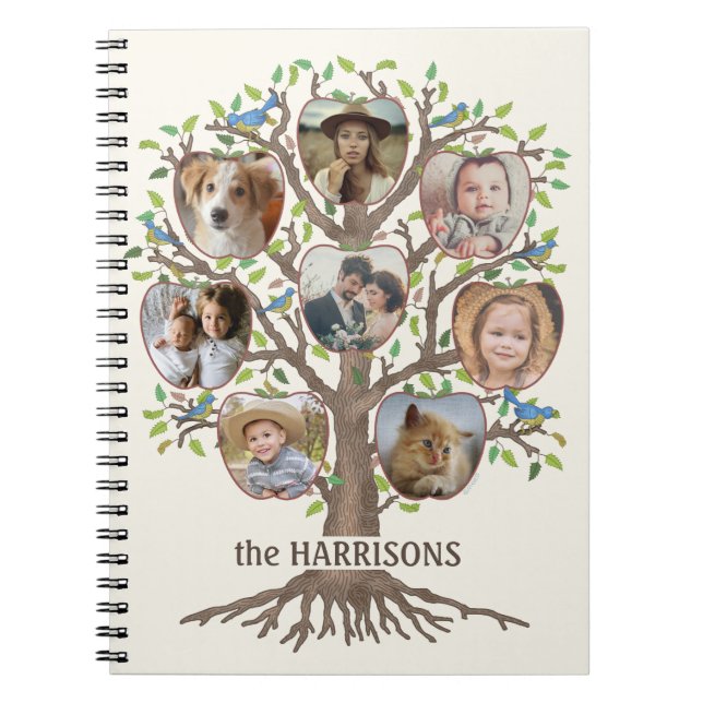 Carnet Family Tree Photo Collage 8 Photos Nom Lt Beige (Devant)