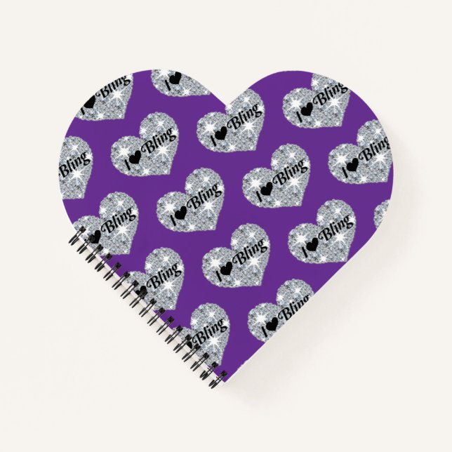 Carnet Fantaisie diamant J'aime bling design sur violet (Devant)
