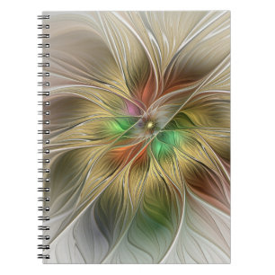 Carnet Fantaisie florale avec abstrait fractal moderne or