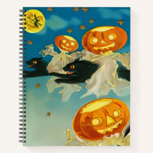 Carnet Fantômes Citrouilles vintages d'Halloween et chats