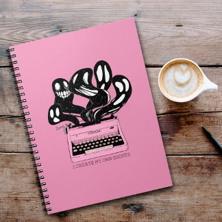 Carnet Fantômes dans une machine à écrire rose