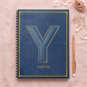 Carnet Faux Denim Jaune Broderie Lettre Y Monogramme