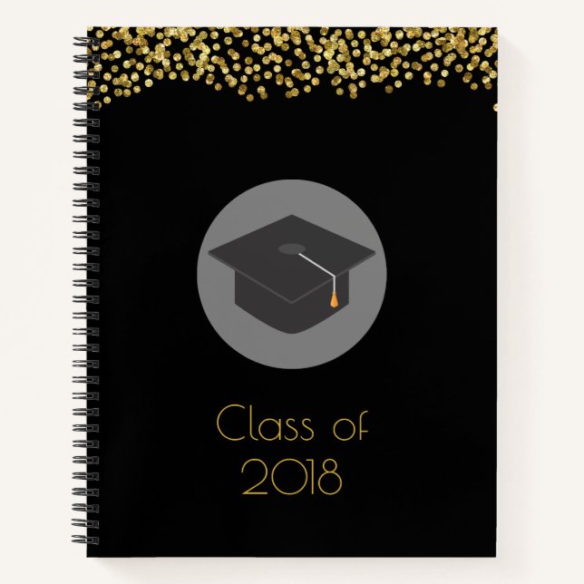 Carnet Faux Gold Confetti & Graduation Cap Classe de 20xx (Devant)