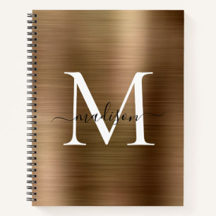 Carnet Faux Gold Noir Monogramme Script Brossé Métal Huil