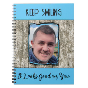 Carnet Faux gris effet bois garder le sourire bleu photo