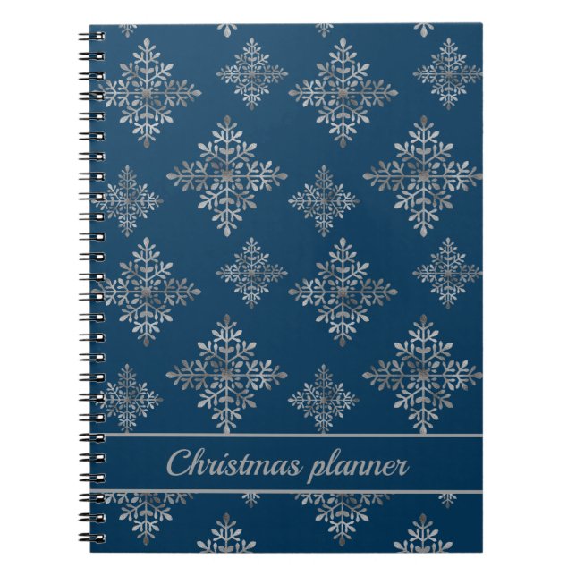 Carnet Faux Gris Foil Faux Flakes À Neige Sur Bleu (Pas V (Devant)